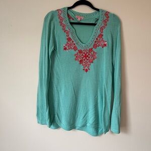 Lilly Pulitzer Teal Embellished Long Sleeve Tunic